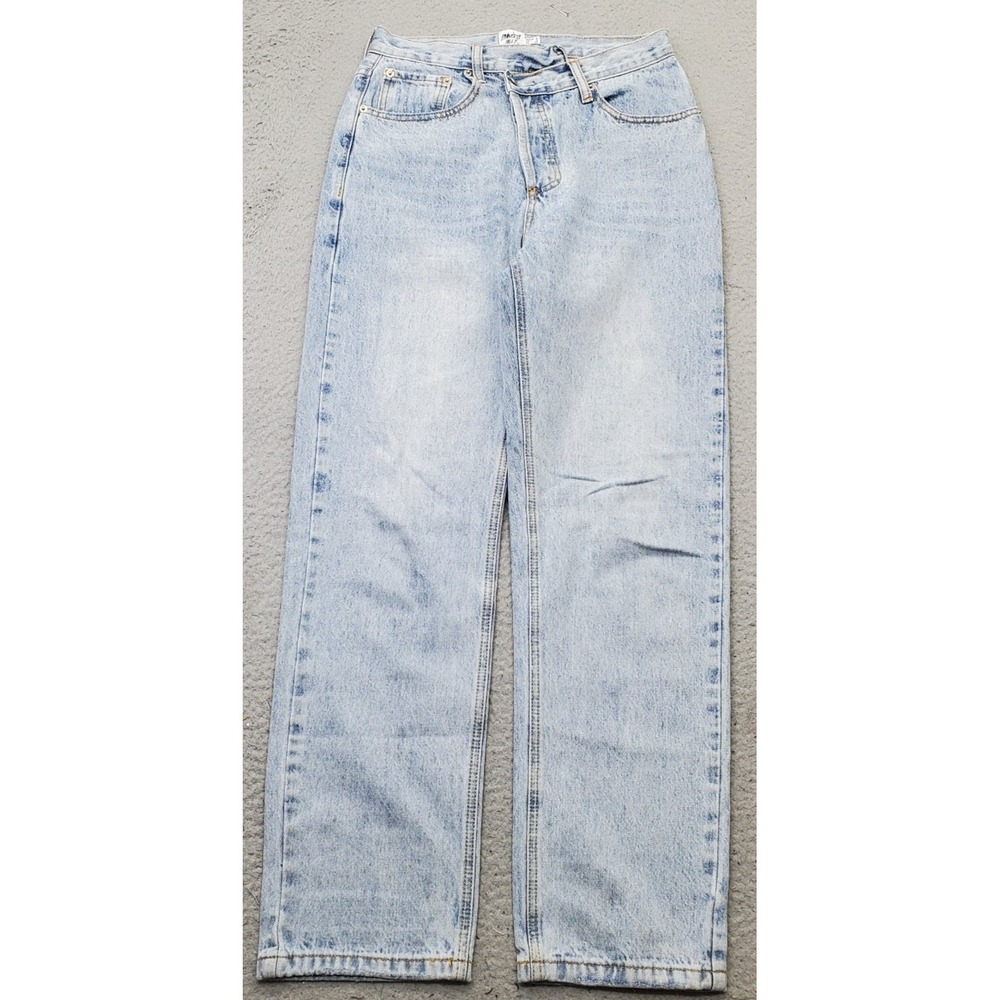 Princess Polly XX Asymmetric Jeans Womens 2 Blue Denim Straight Leg Button Fly